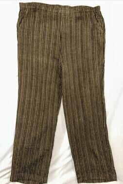 Isabella Bird Anthropologie Women’s Lg Pants Brown Stripes Linen Blend Wide Leg
